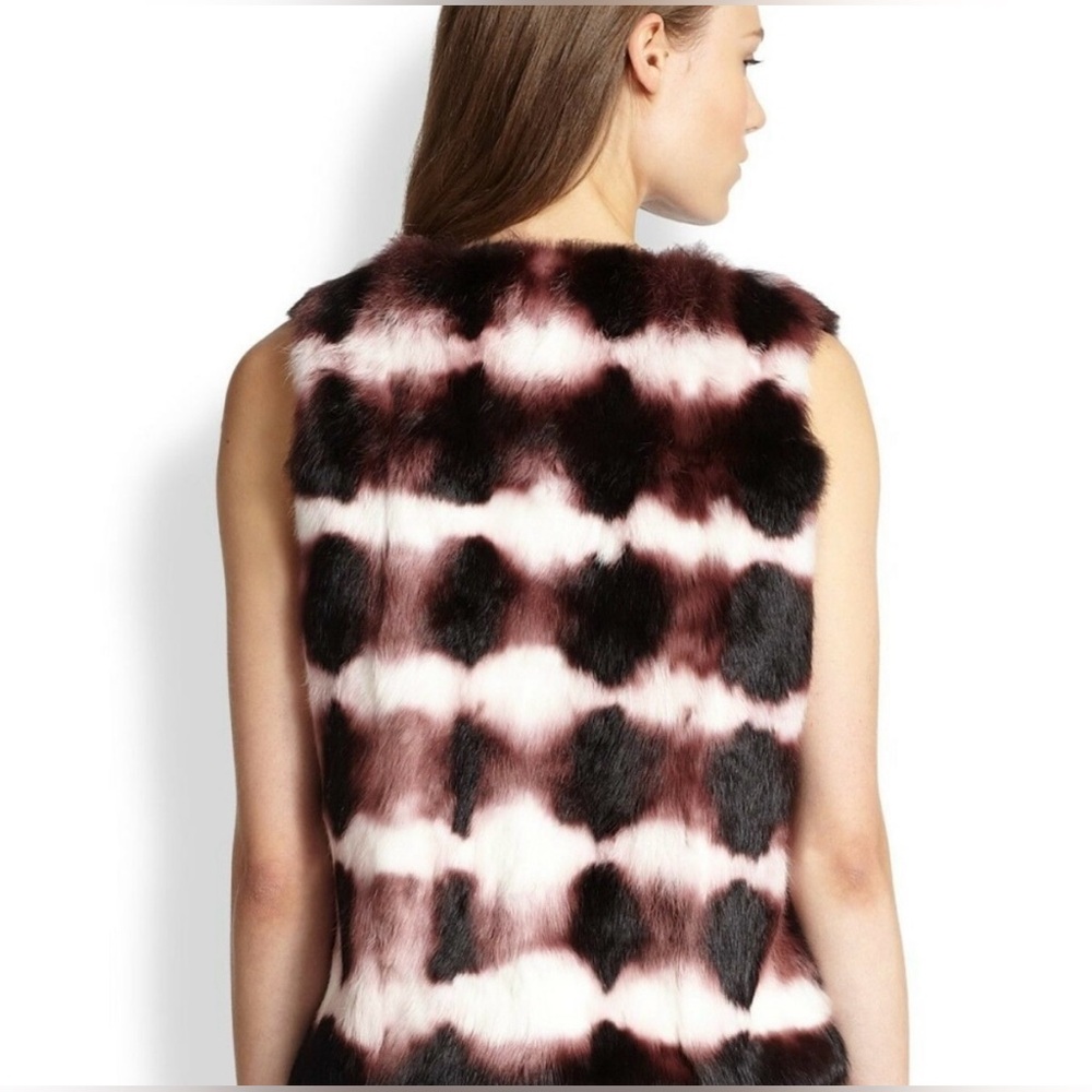 Haute Hippie Tie Dye Rabbit Fur Vest Merlot/white/black - Picture 2 of 12